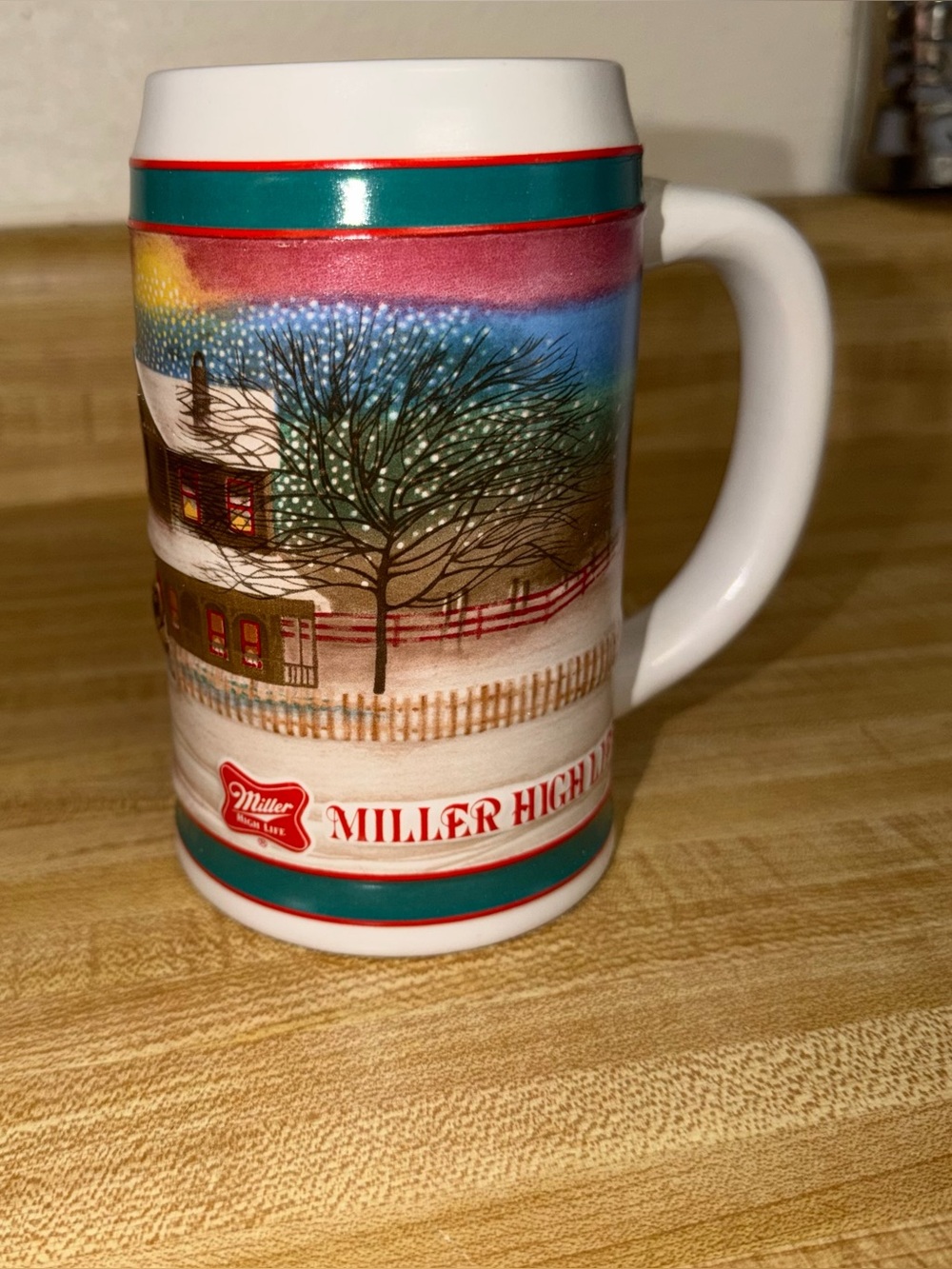 Vintage miller high life‎ Holiday Ceramic Beer Stein horse cup sleigh